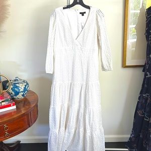 White eyelet JCrew tiered maxi dress, size 10
